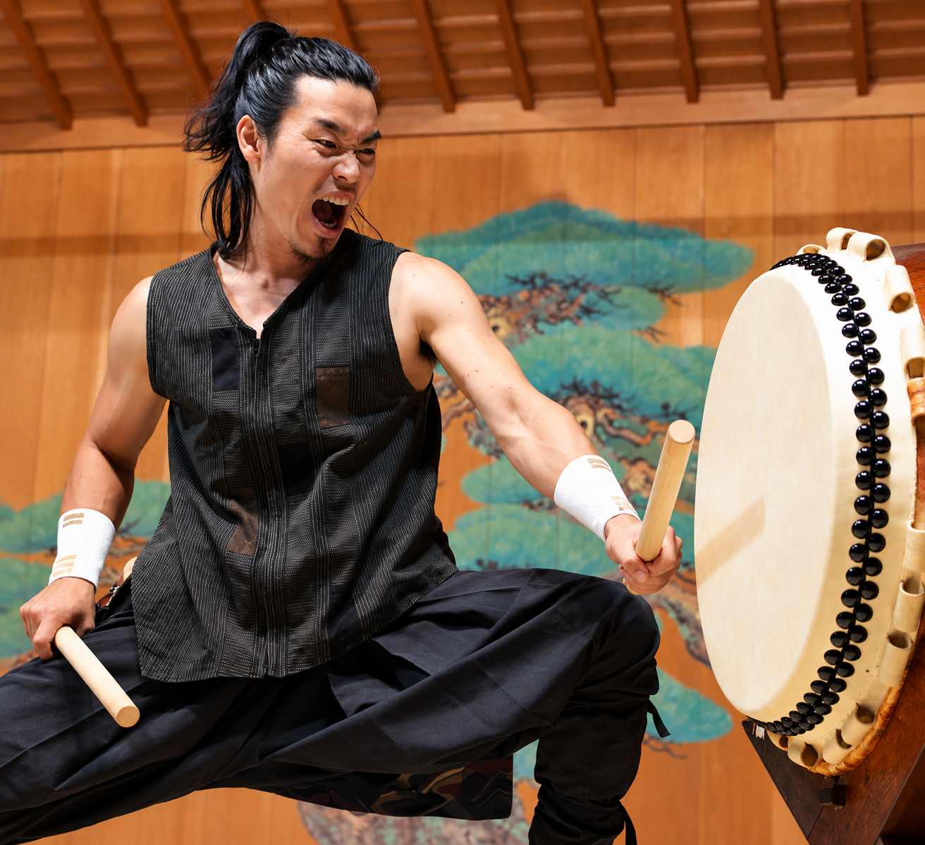 Taiko drummer in performance